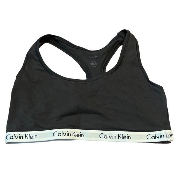 Calvin‎ Klein Black Bralette M 90% Cotton Elastic Band Racerback Style - Picture 1 of 6